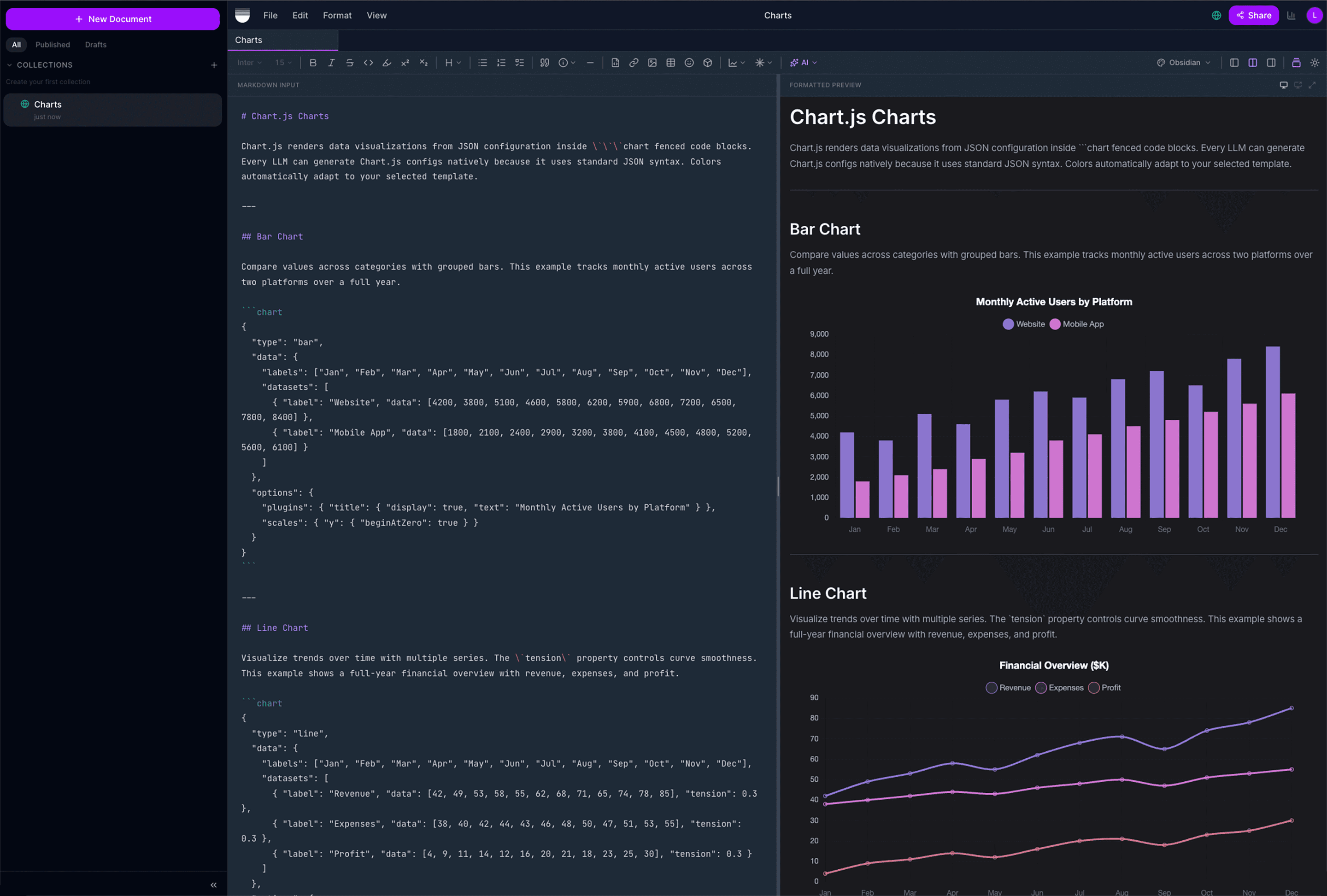 Unmarkdown app showing markdown editor and formatted preview